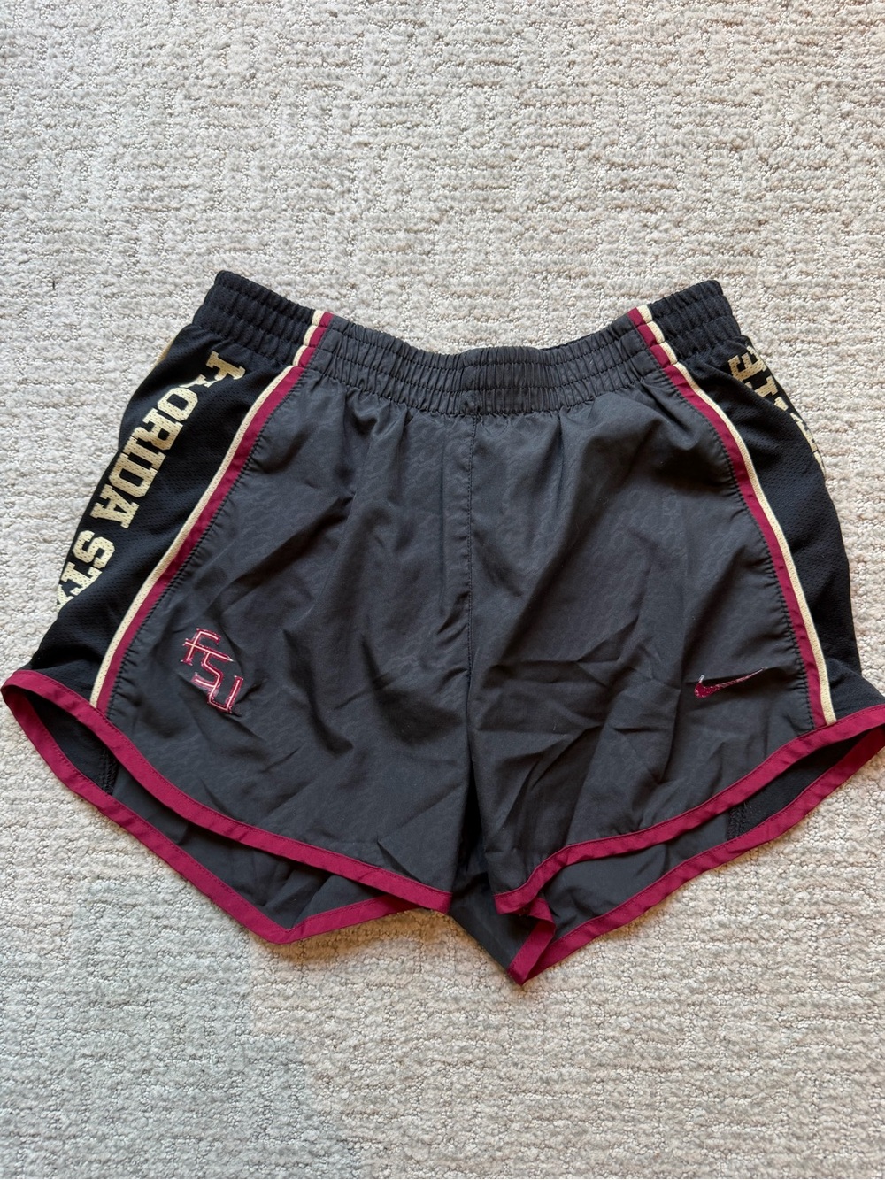 Nike Women's Black Athletic Shorts with Garnet Trim & FSU Logo